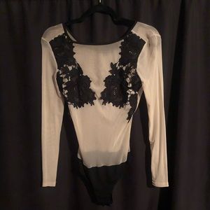 Nude Bodysuit With Black Roses